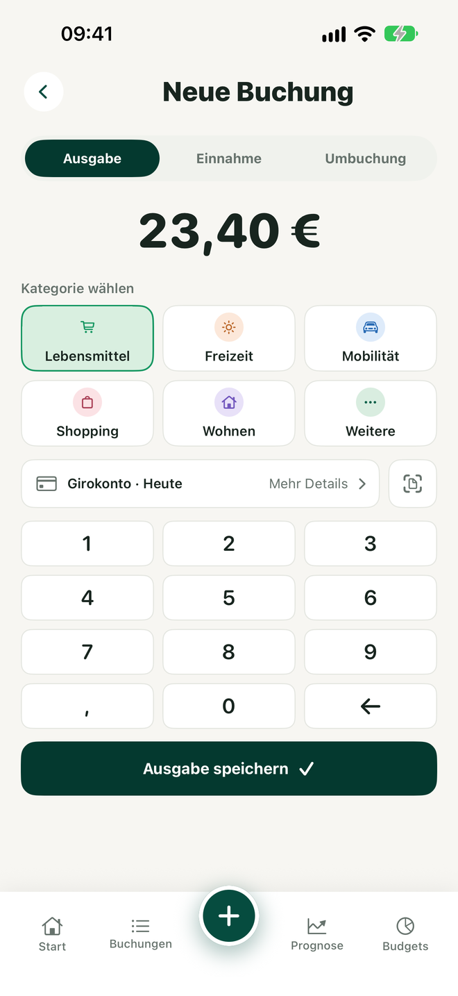 Erfassen einer neuen Buchung