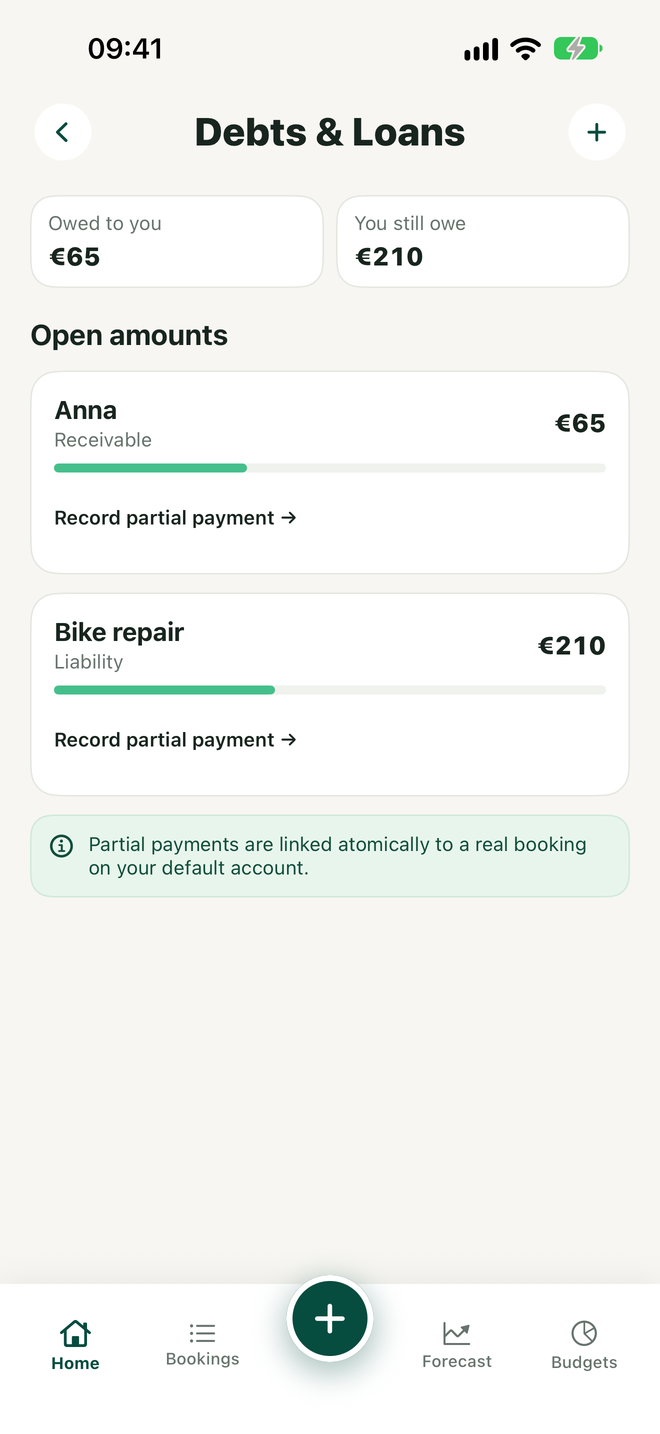 Debts screen