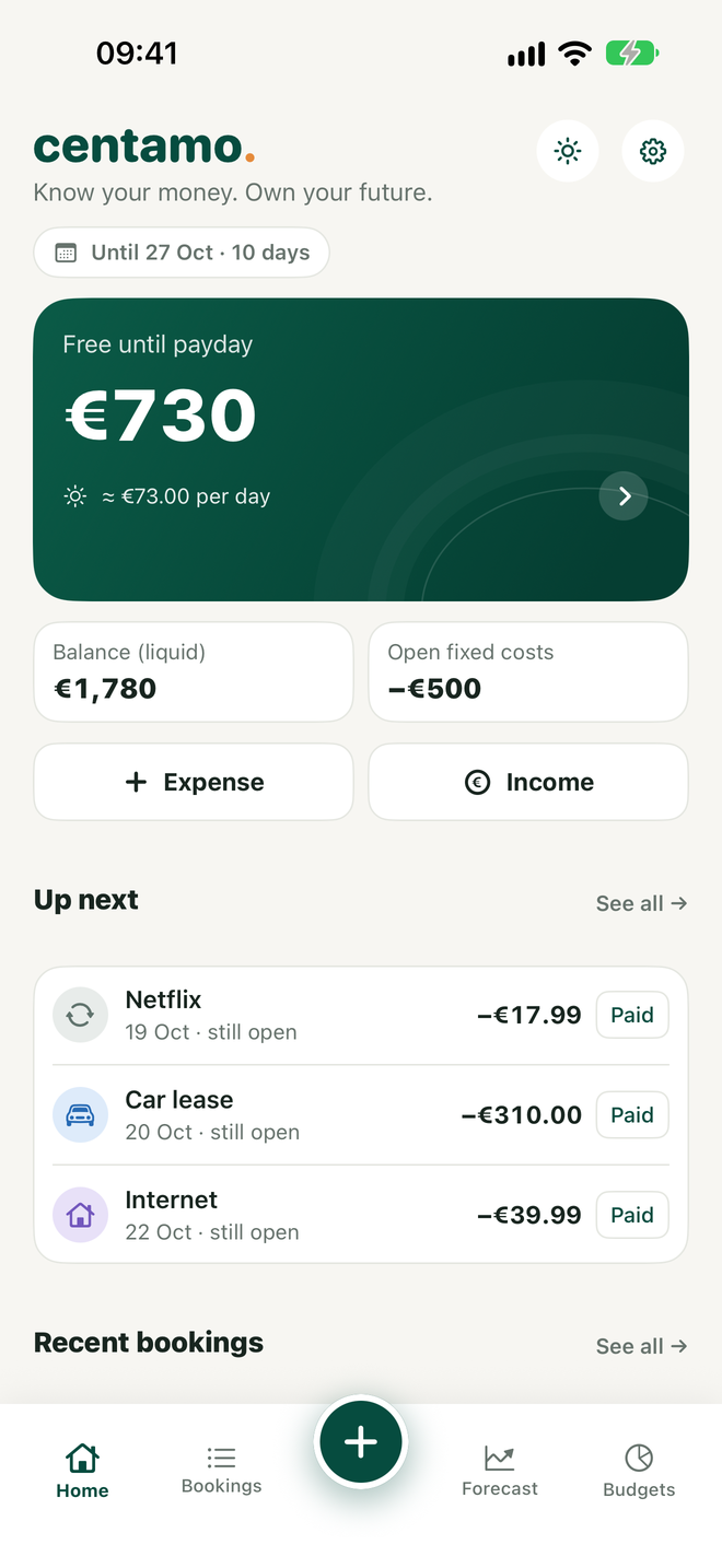 Start screen with the free amount until payday